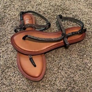 Black smoky crystal flat sandals